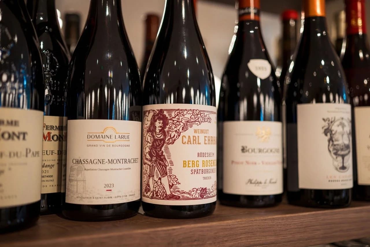 Wine bottles on shelf