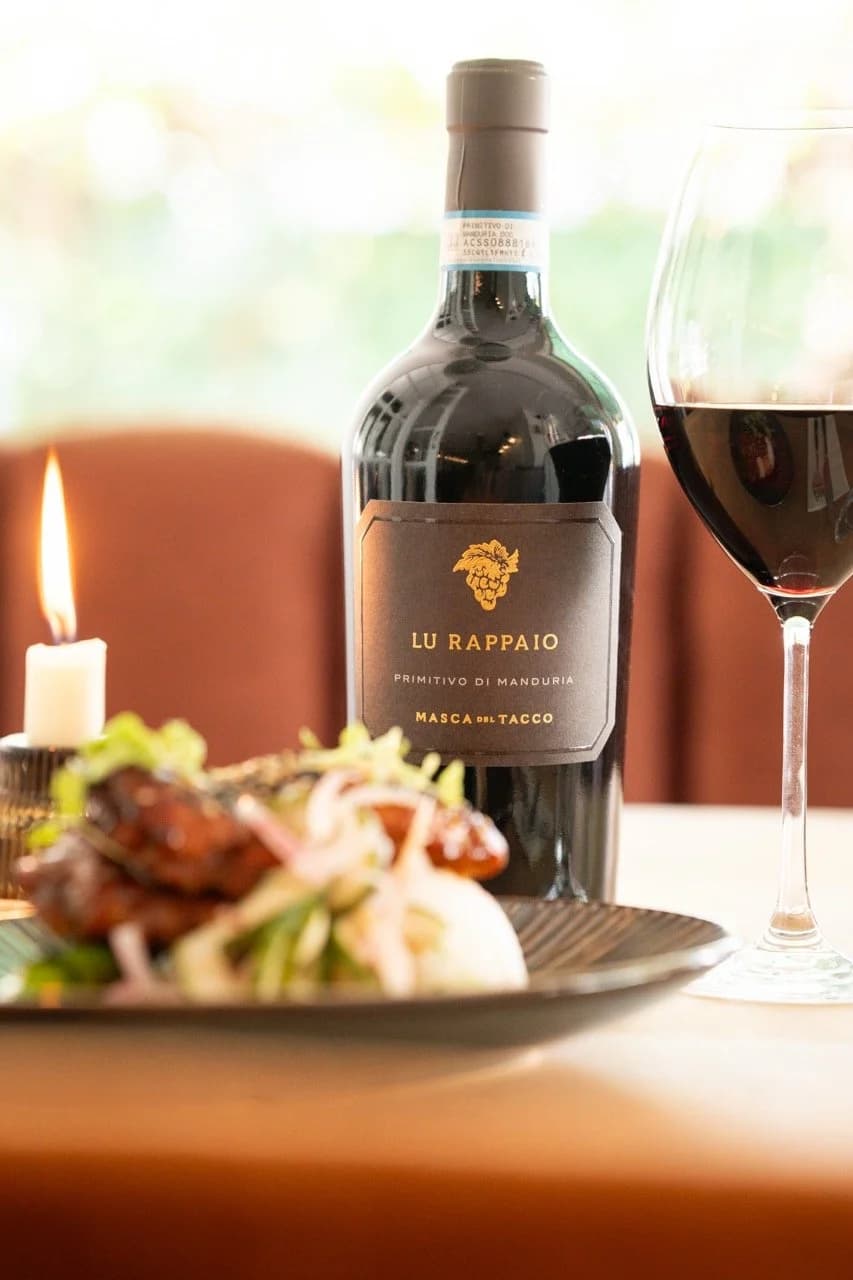 Red wine paired with main beef course